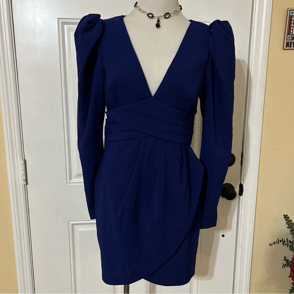 Lavish Alice Navy V-Neck Puff Sleeve Mini Dress